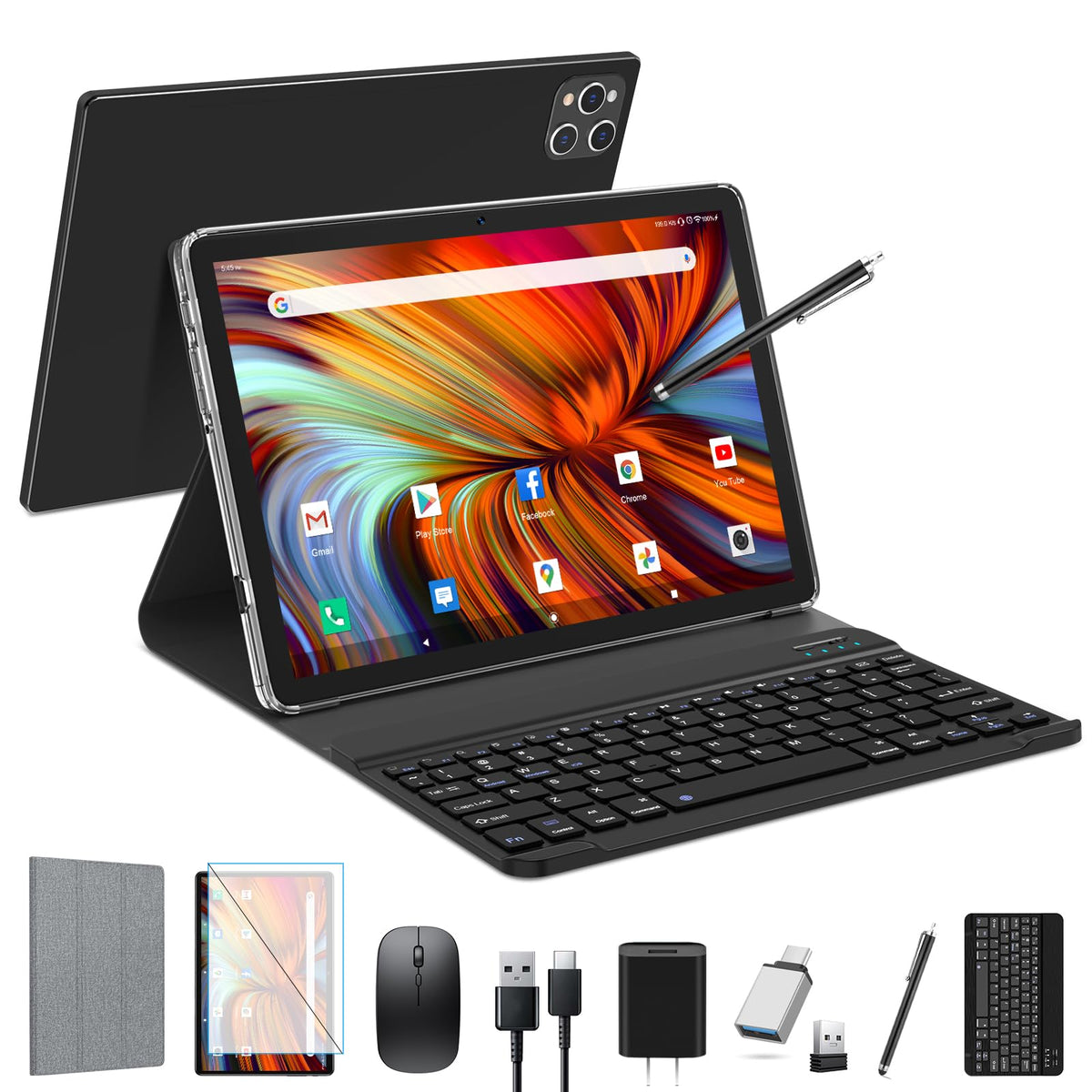 10 inch Android Tablet with Keyboard, 128GB ROM 16GB RAM, Black V396496