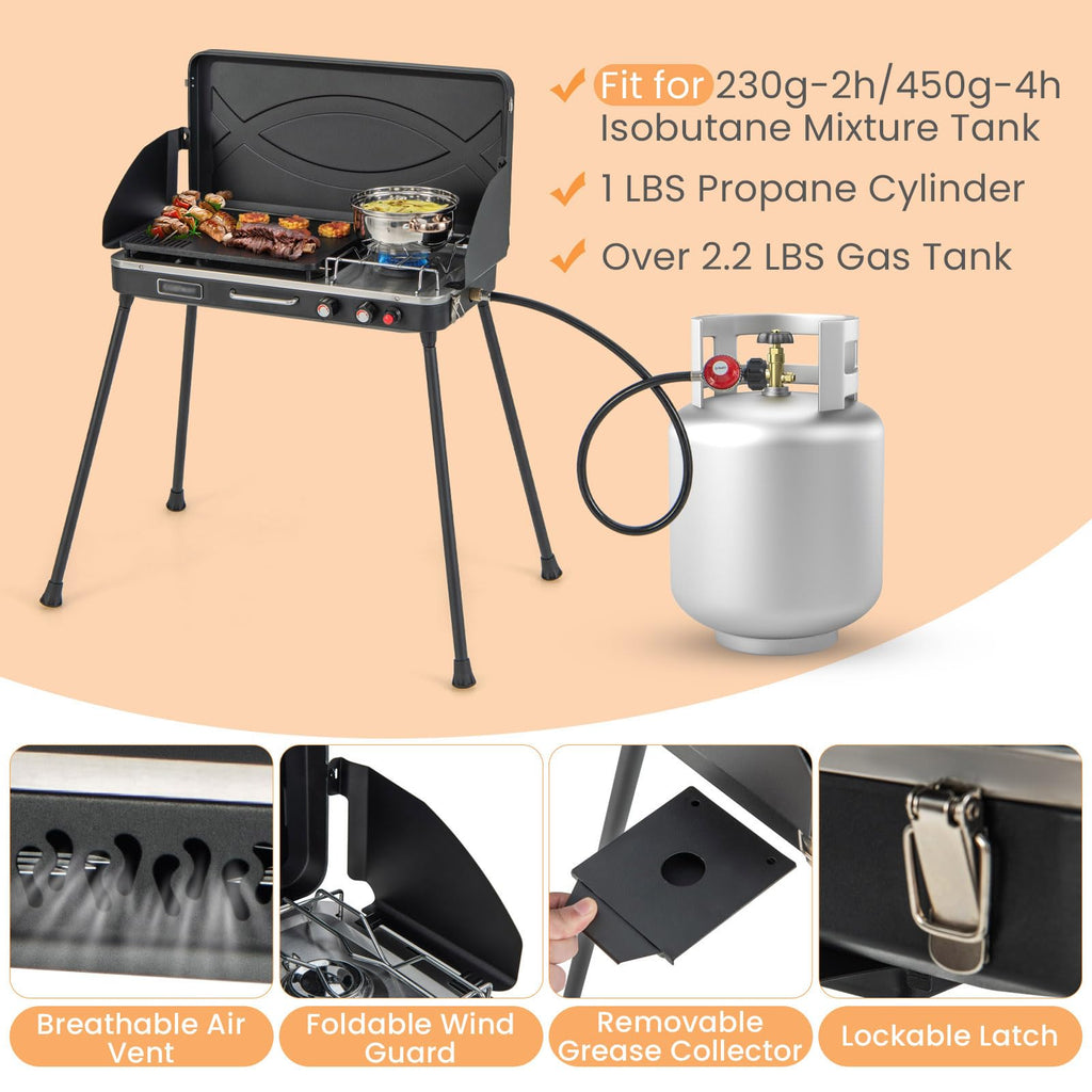 2-Burner Camping Stove with Removable Leg Stand S658056