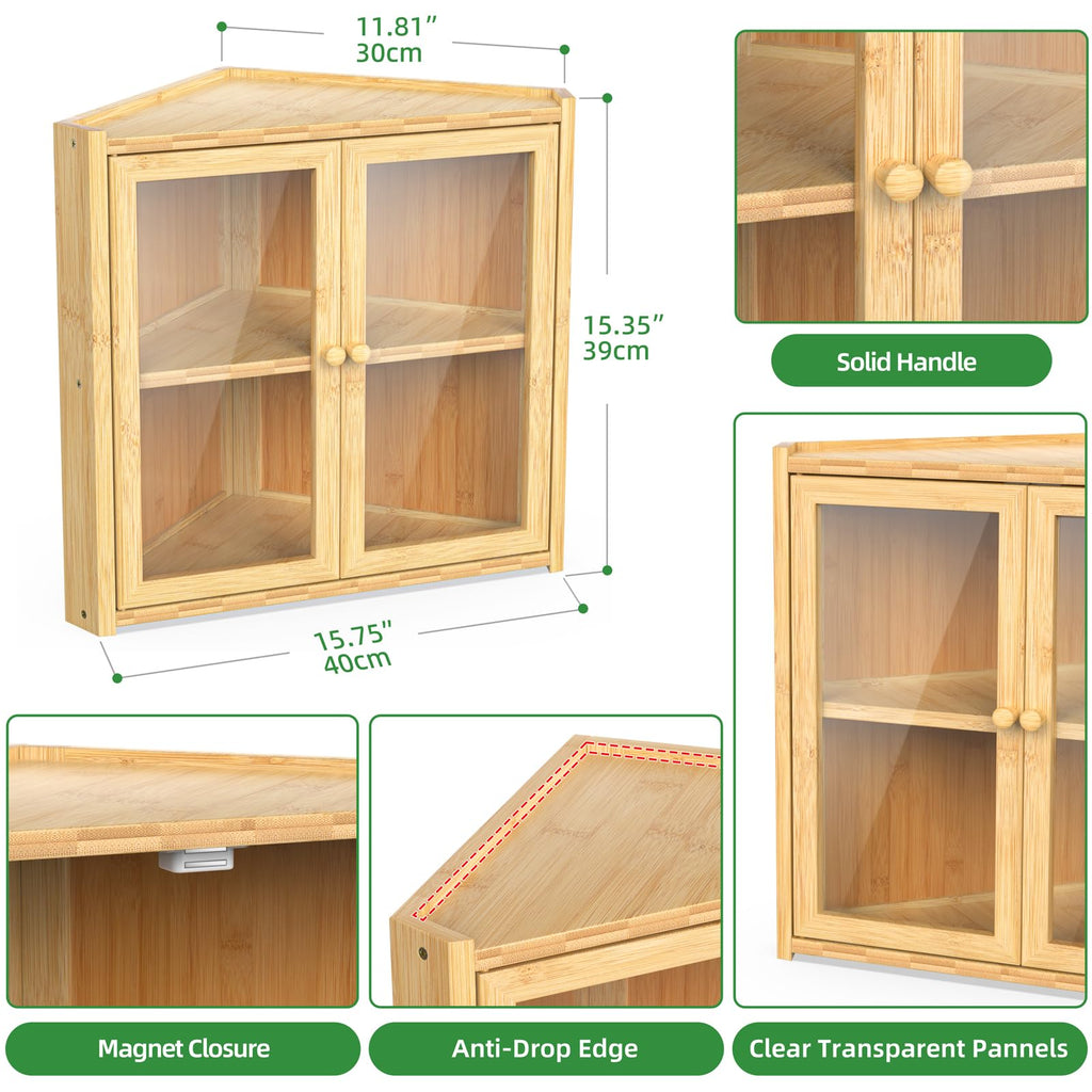 Double Layer Bamboo Bread Box with 2 Doors V9548