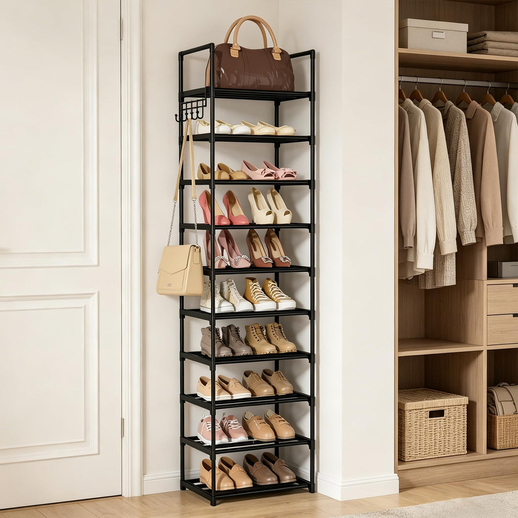 Black 10 Tiers Narrow Shoe Rack X386