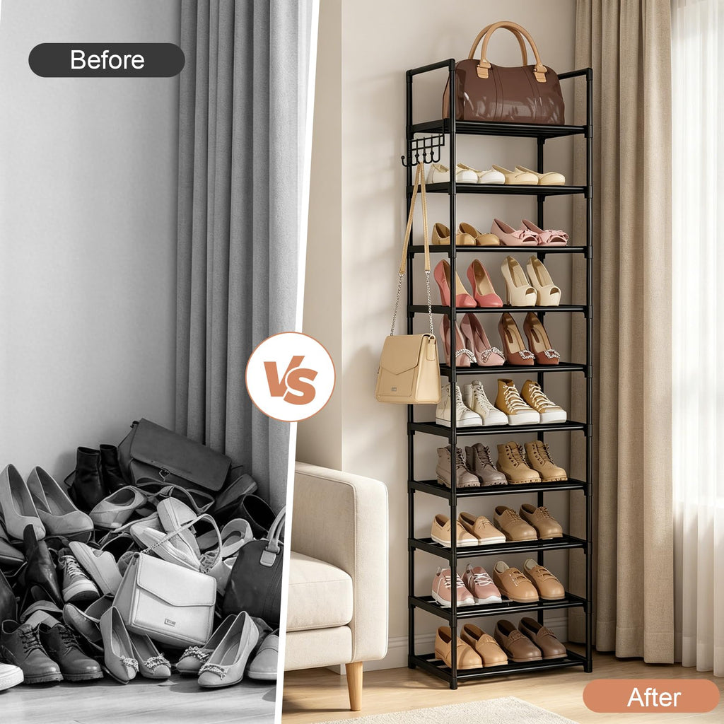 Black 10 Tiers Narrow Shoe Rack X386