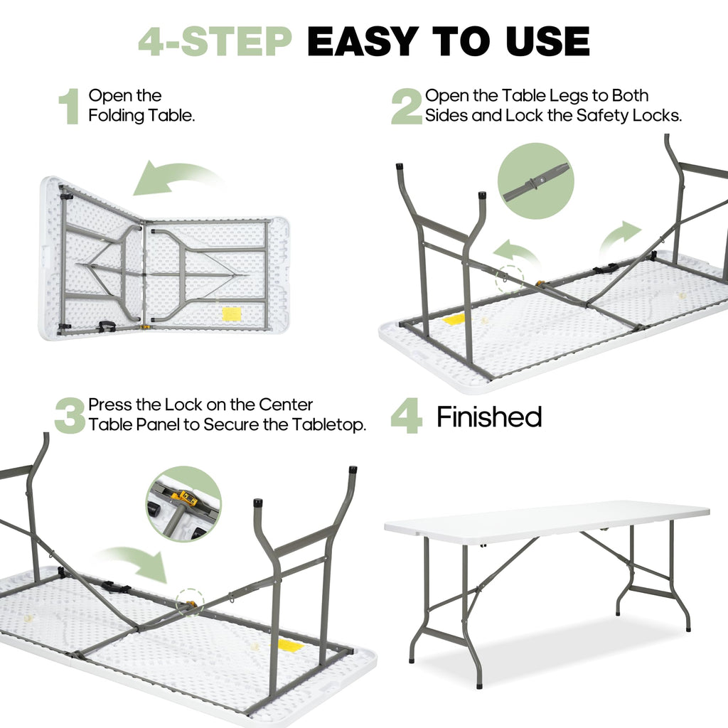 Folding Table 6ft Heavy-Duty 500lbs HDPE Steel White V222