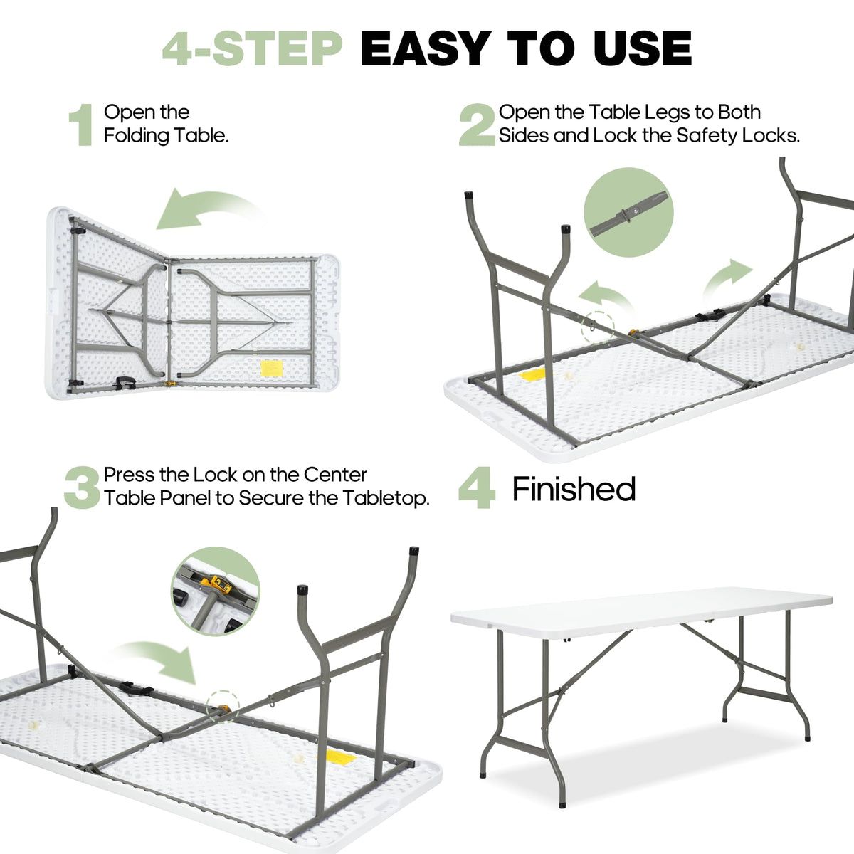 Folding Table 6ft Heavy-Duty 500lbs HDPE Steel White V222
