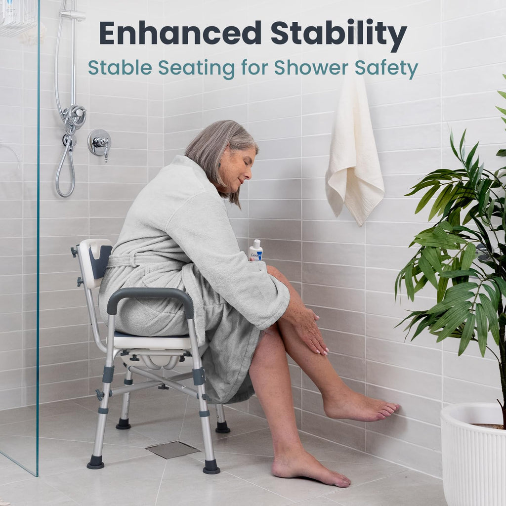Blue Heavy Duty U-Shape Seat Shower Chair with Padded Armrests and Back Y1400