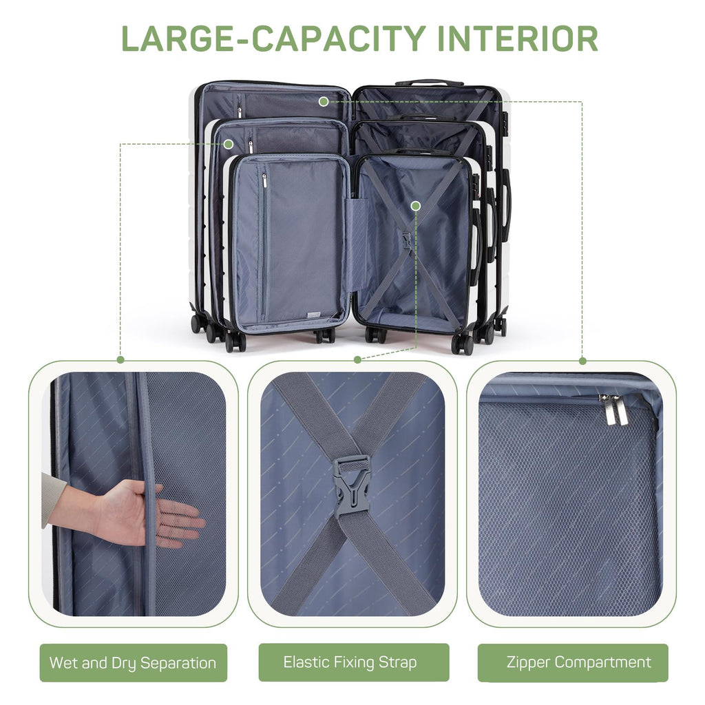 20 Inch White Expandable Hard Shell Carry-On Luggage O2805