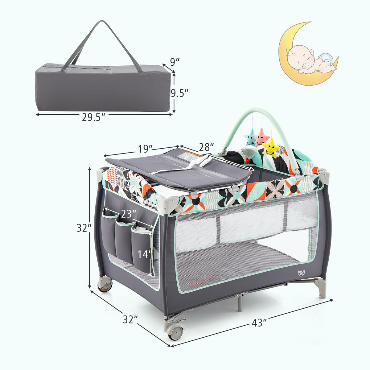 4 in 1 Portable Baby Crib Playpen with Bassinet C2126