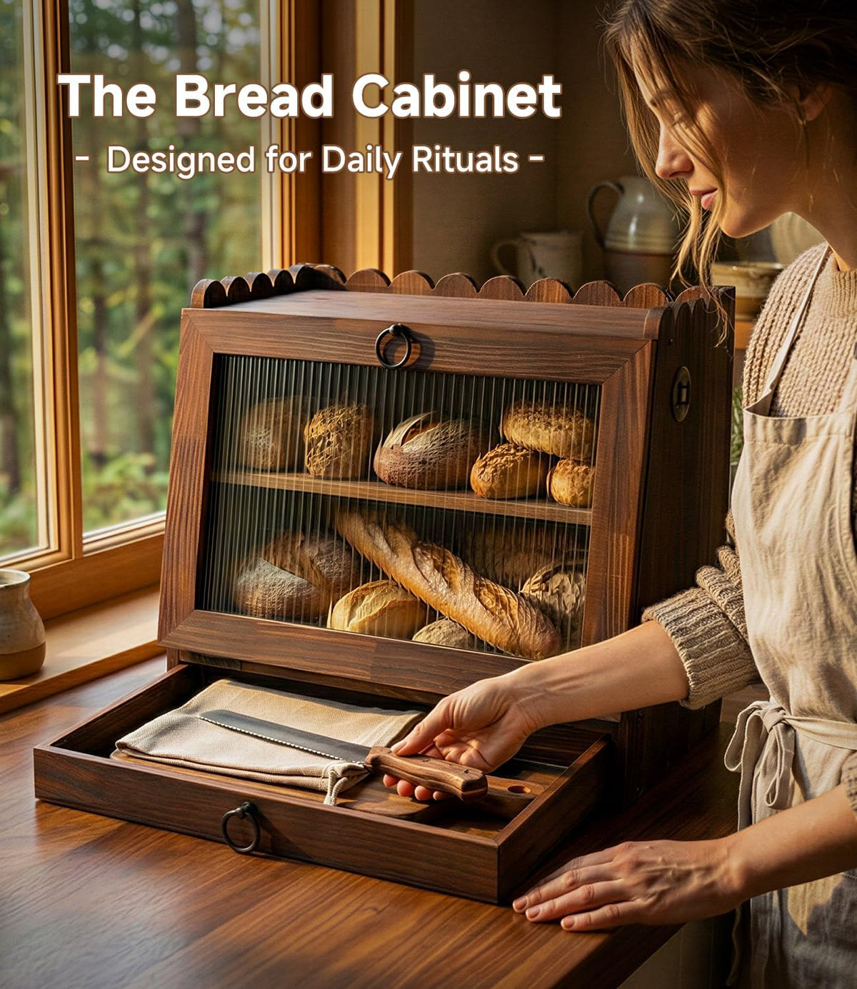 Wooden Double Layer Bread Box M728