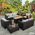 6 Pcs Outdoor Furniture Set with Fire Pit Table and Cushions P860