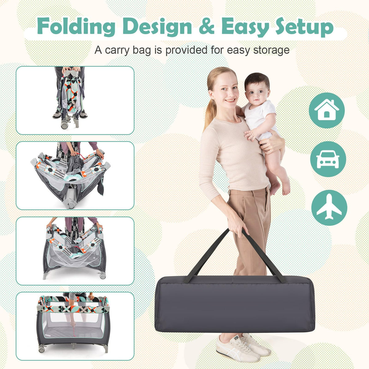 4 in 1 Portable Baby Crib Playpen with Bassinet C2126