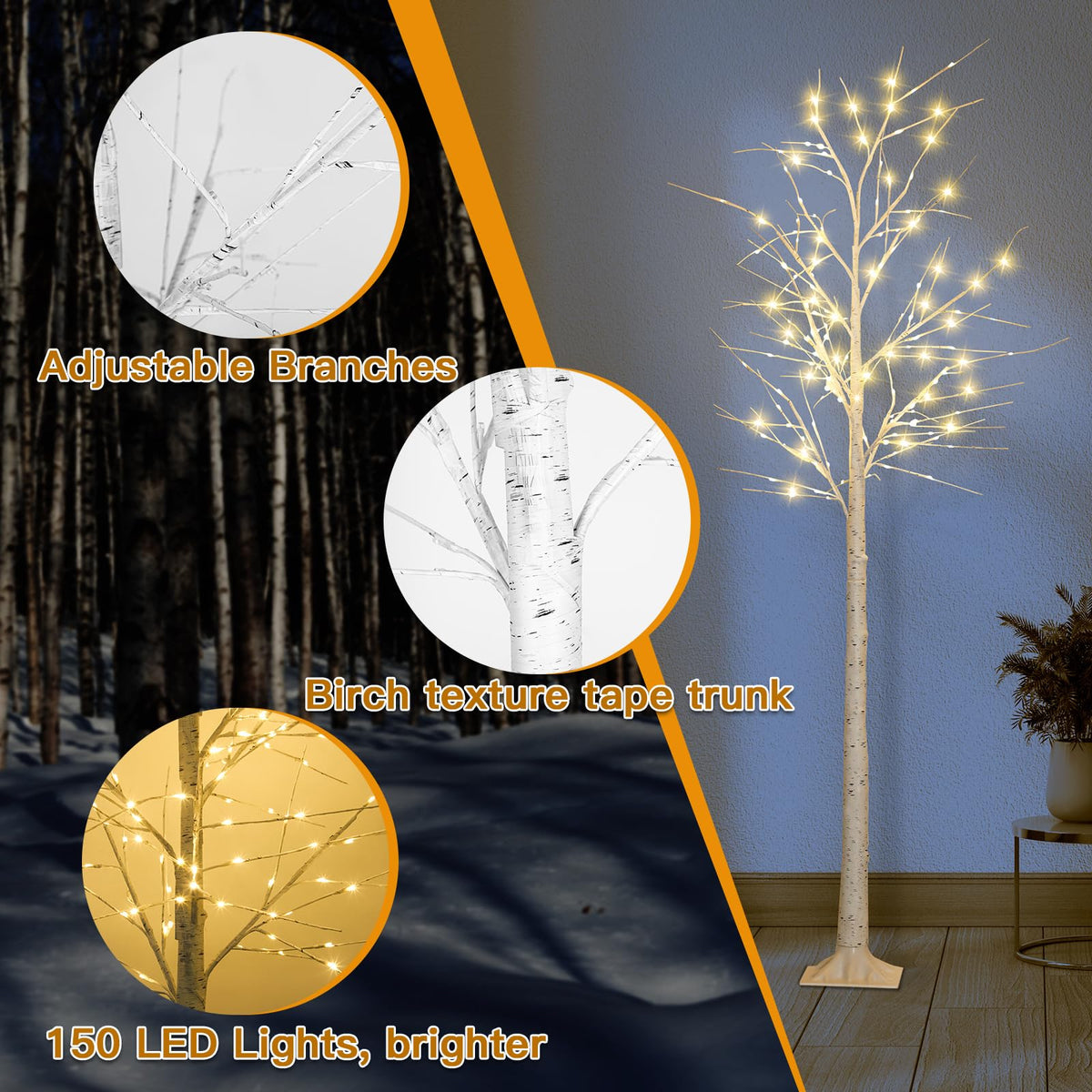8FT Lighted Birch Tree with 150 LED Lights E676