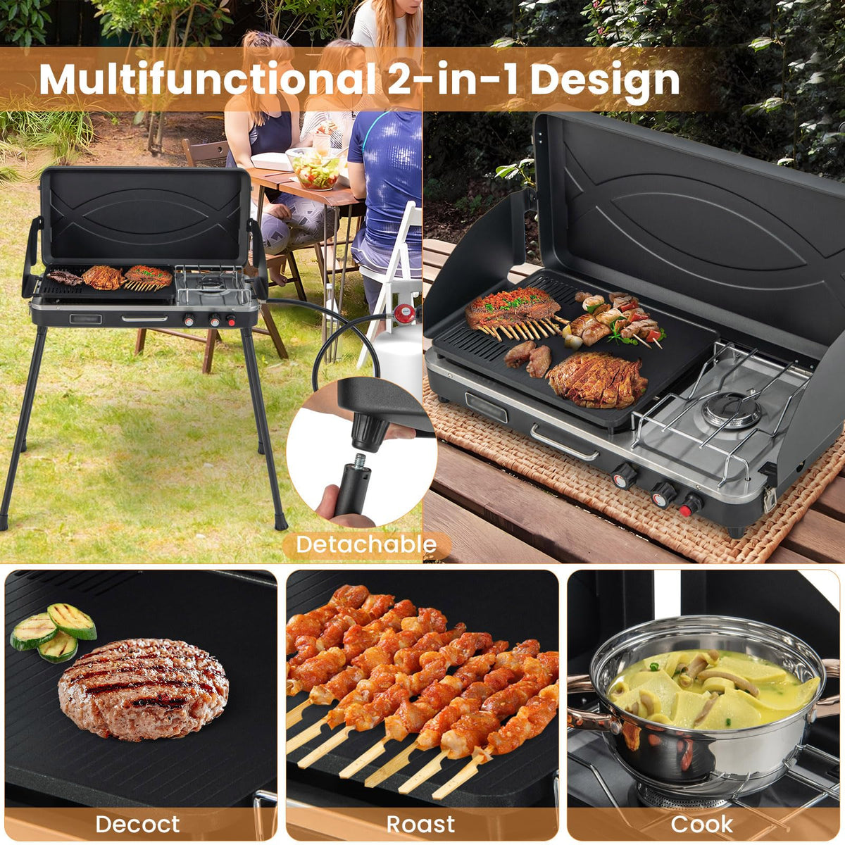 2-Burner Camping Stove with Removable Leg Stand S658056