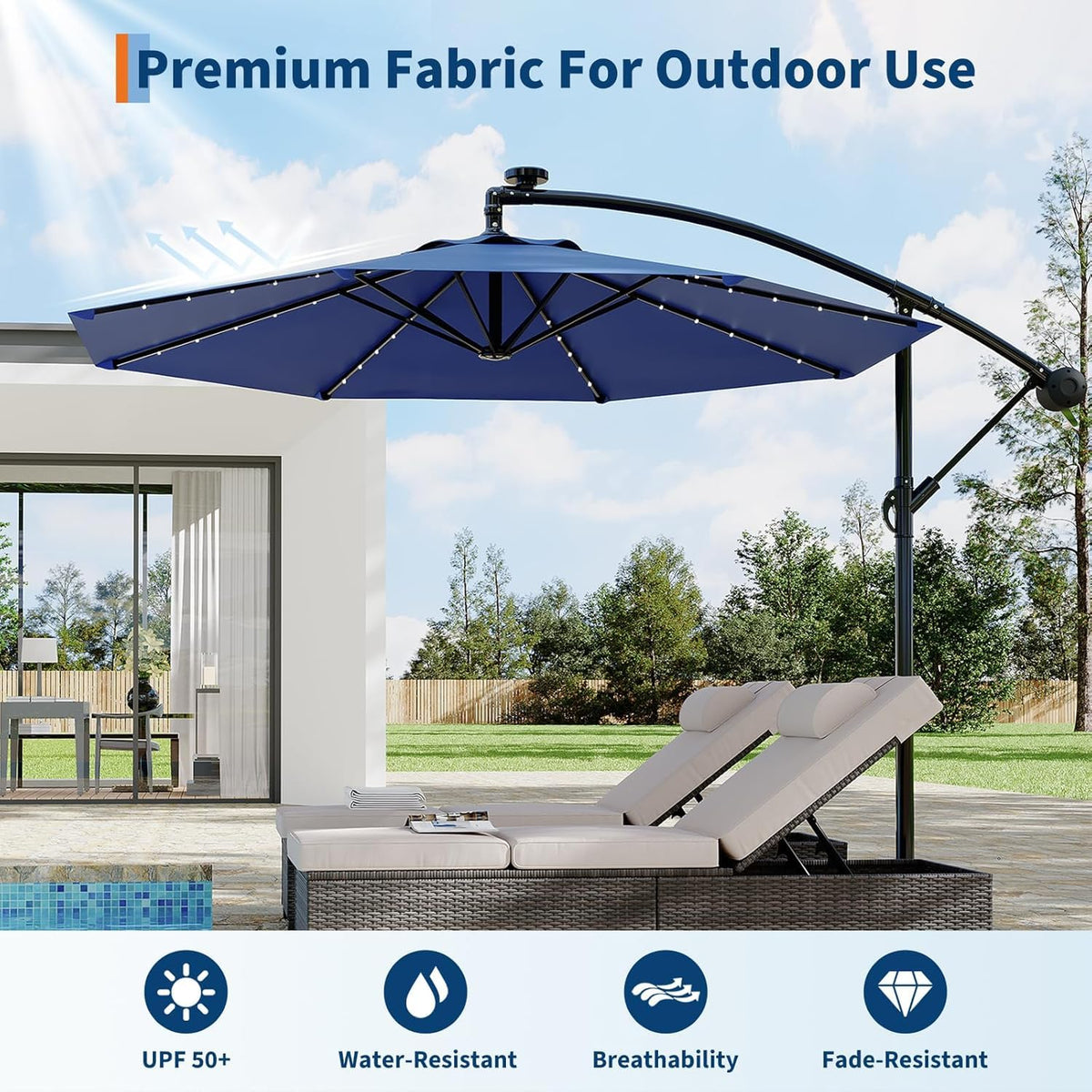 10FT Solar Lights Offset Patio Umbrella with Cross Base G1172
