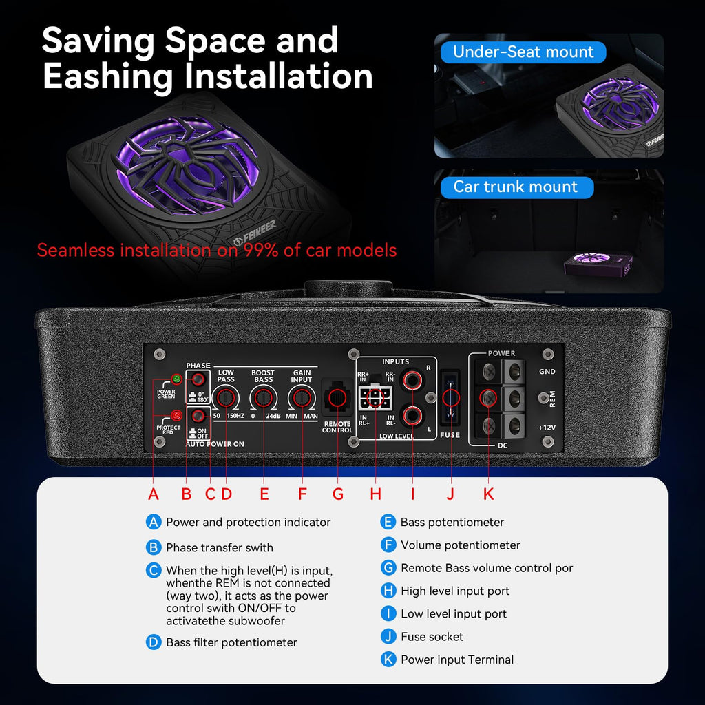 1200W Slim Underseat Subwoofer and Amp Package G7089