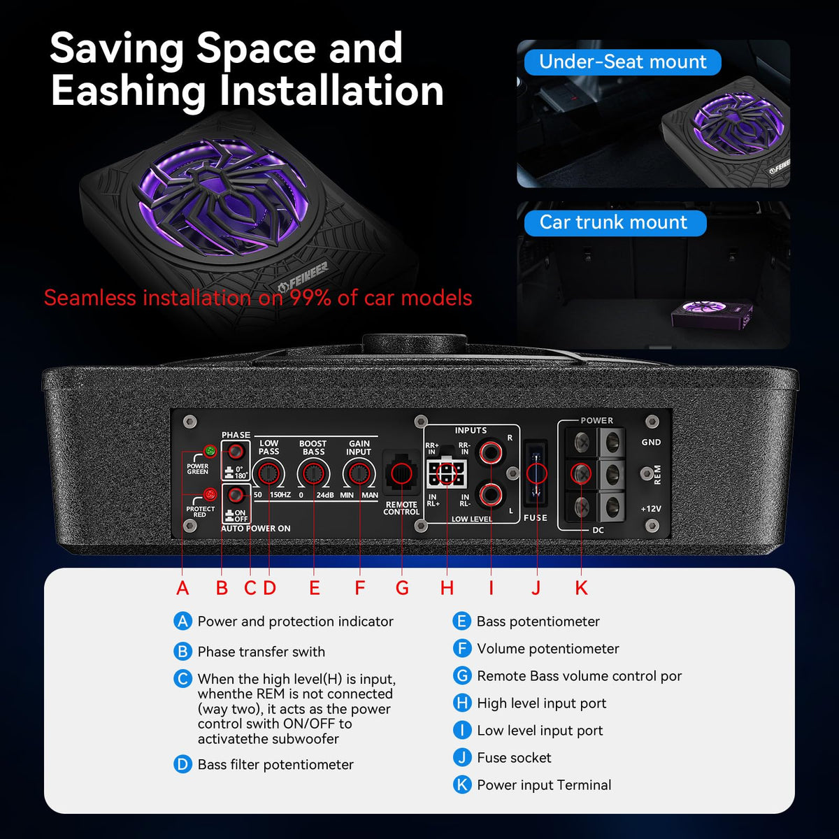 1200W Slim Underseat Subwoofer and Amp Package G7089