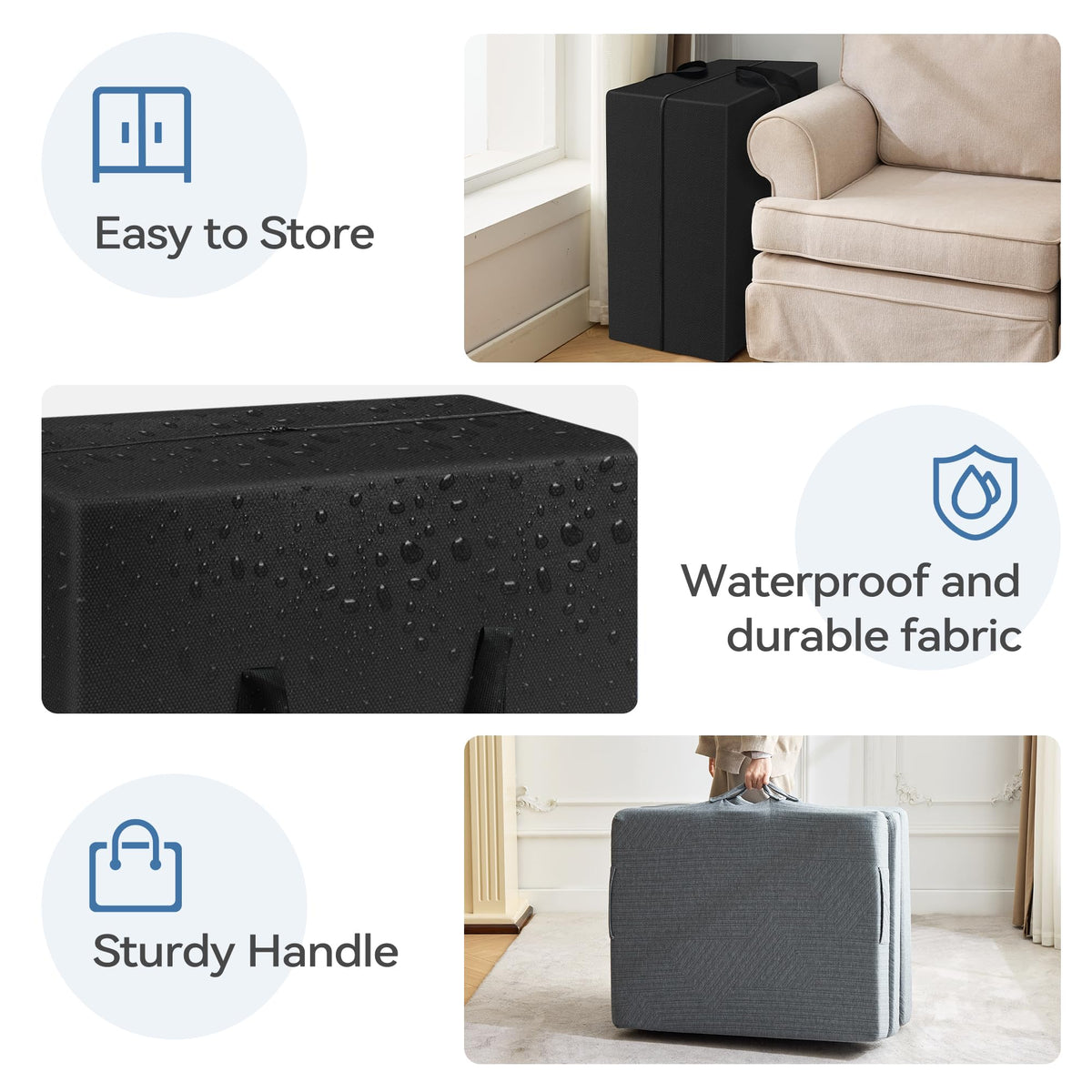 3.95" Memory Foam Topper Queen Size Foldable Floor Mat H2991