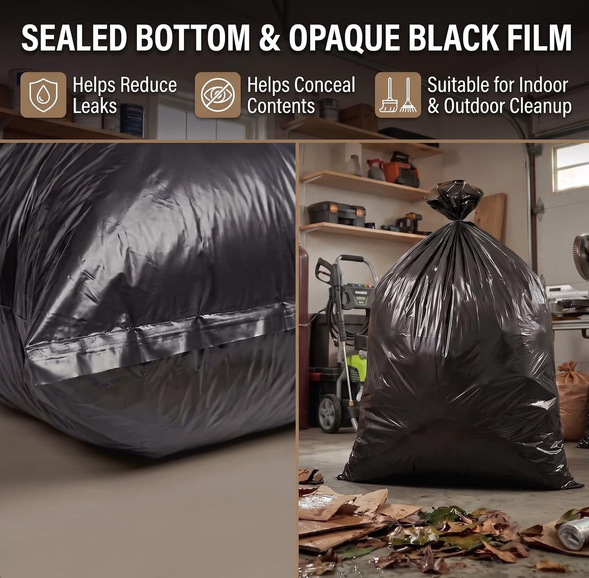 6 Mil Heavy Duty Contractor Trash Bags, 50/55/60 Gallon, Black, 20 Pack E744