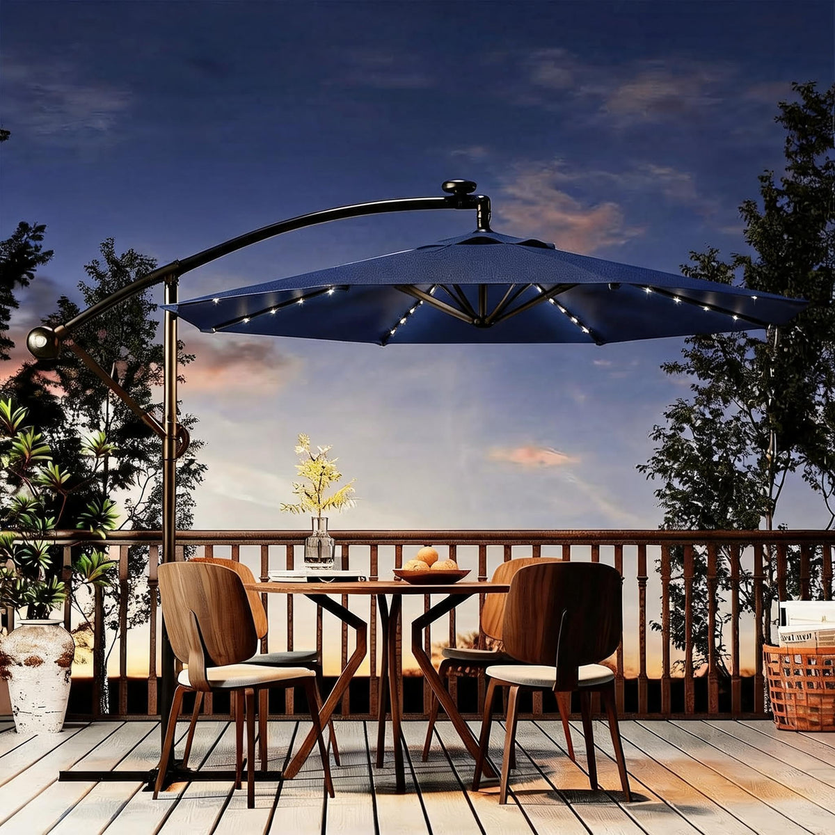 10FT Solar Lights Offset Patio Umbrella with Cross Base G1172