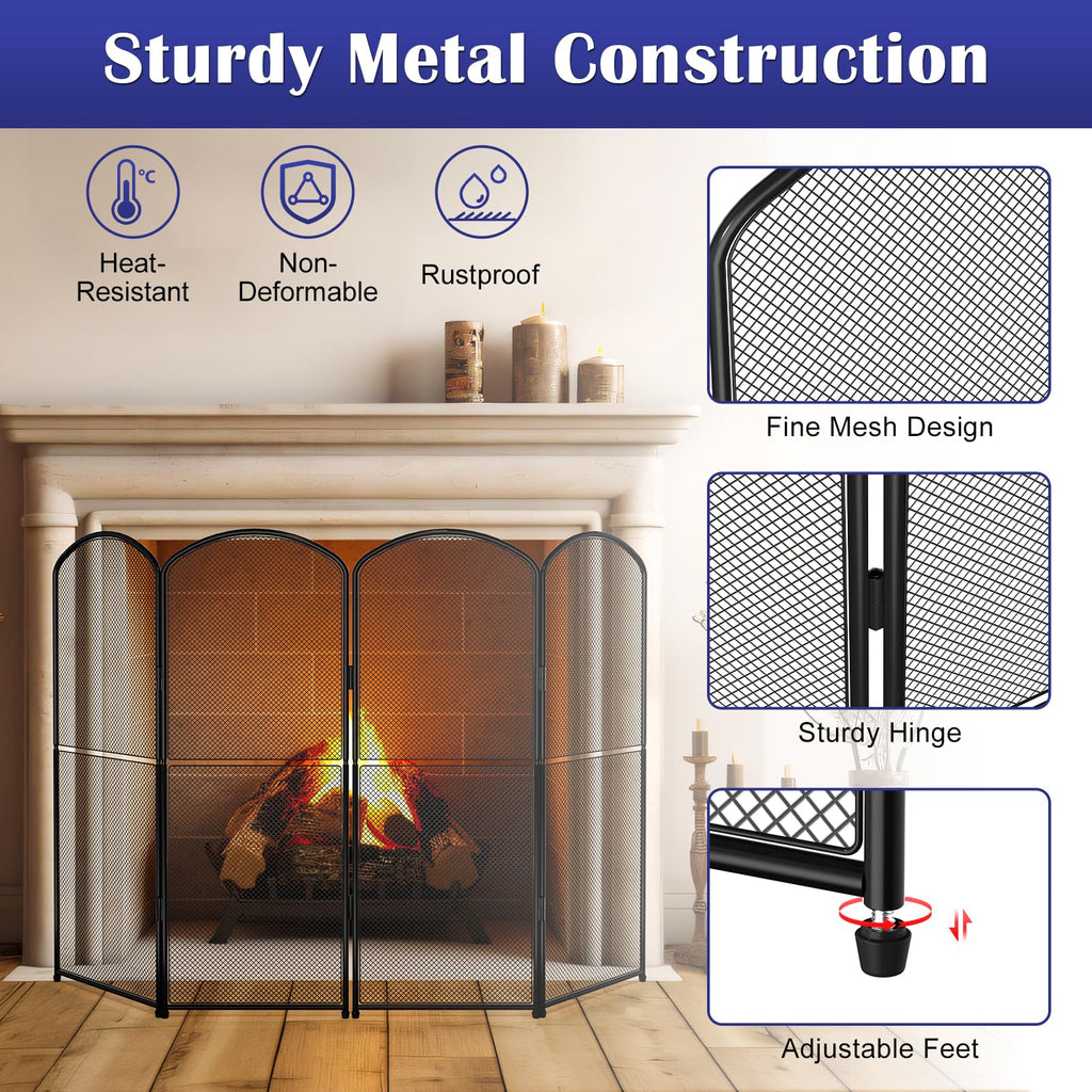 Black Metal Foldable 4-Panel Fireplace Screen B240