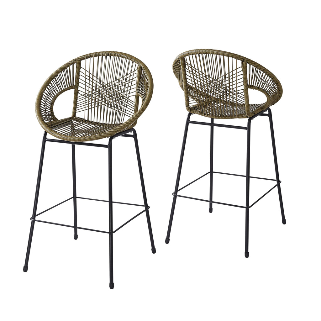 24" Height Metal Legs Faux Wicker Barstool Set of 2 O680951