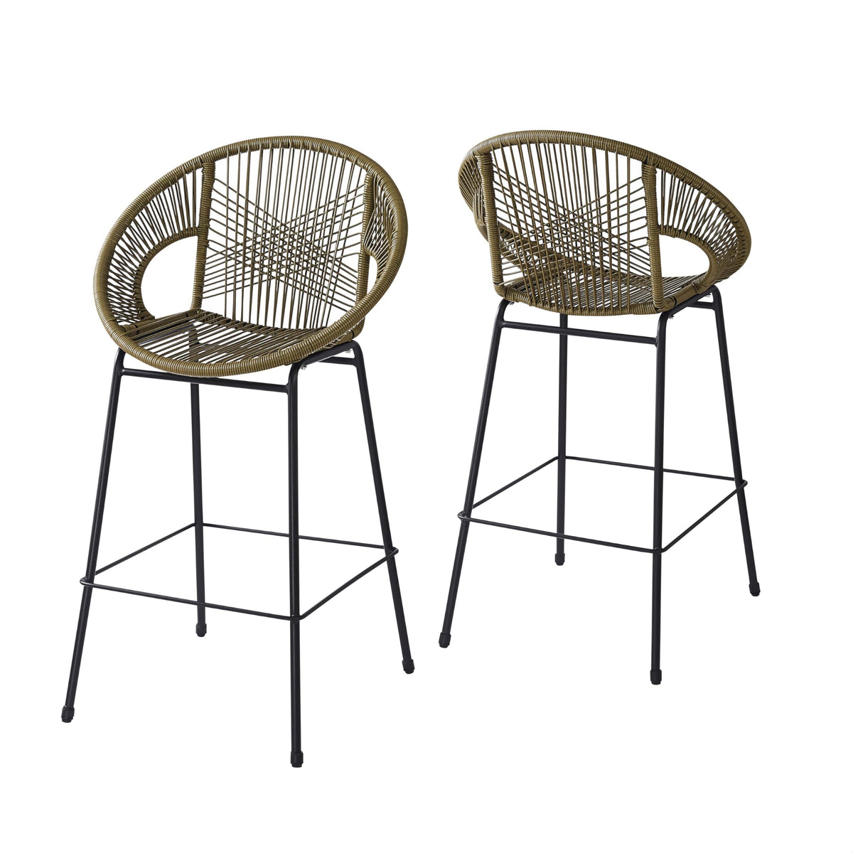 24" Height Metal Legs Faux Wicker Barstool Set of 2 O680951