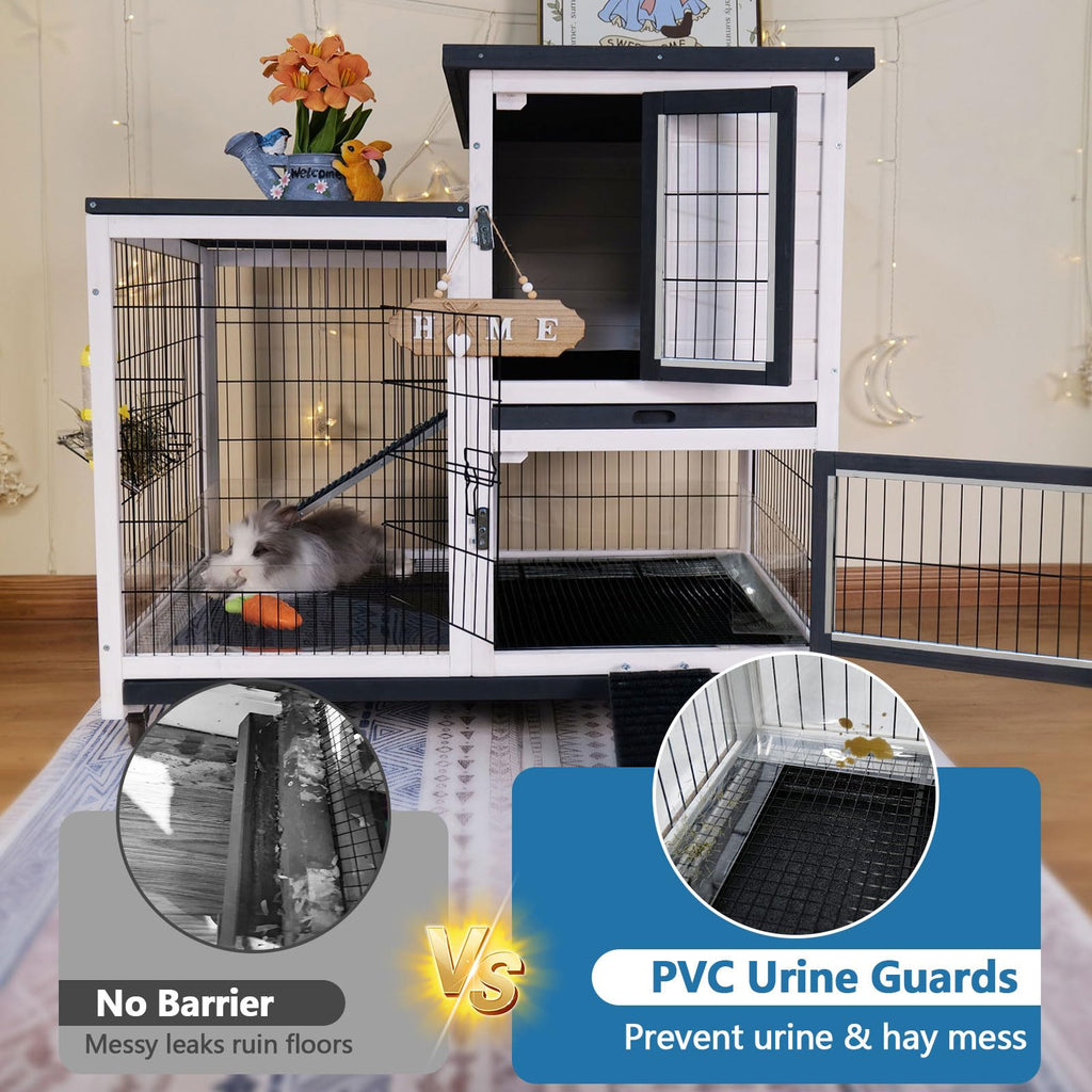 2-Story Indoor Outdoor Rabbit Hutch with Dual Trays R619