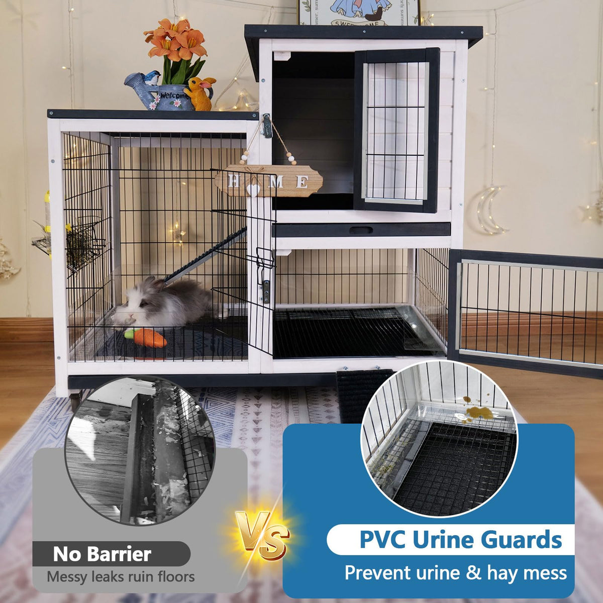 2-Story Indoor Outdoor Rabbit Hutch with Dual Trays R619