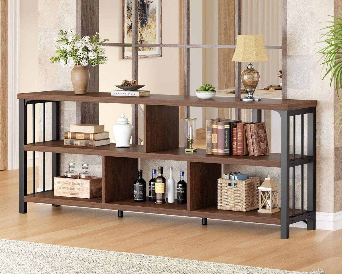 63” Long Low Open Wood Bookshelf E668600