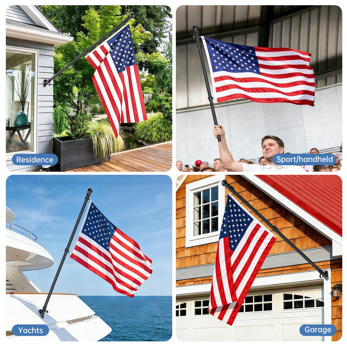6FT Heavy Duty Tangle Free Steel Flag Pole Kit with 3x5 USA Flag X73061