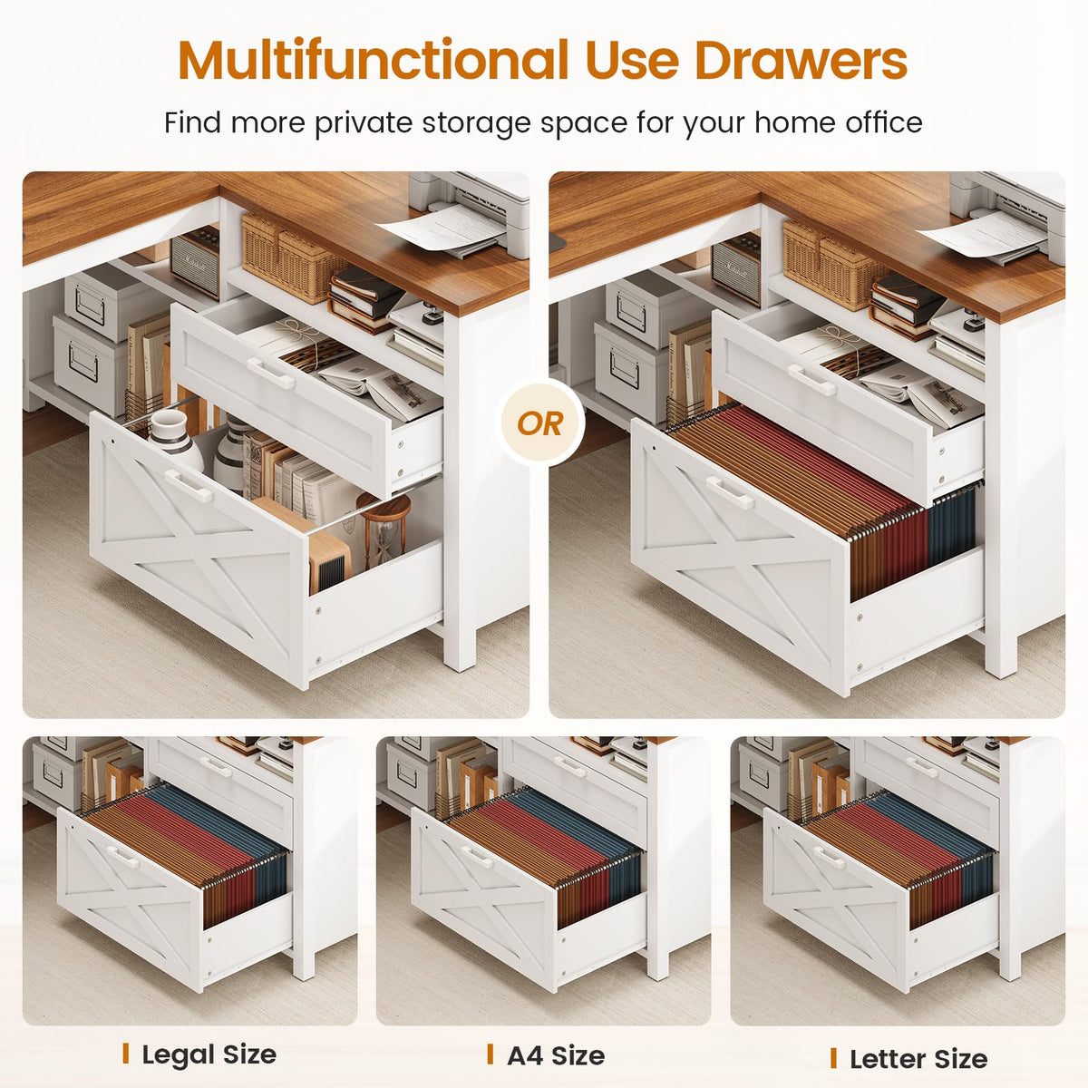 Brown L Shaped Desk with Drawers and Storage Shelves Z489