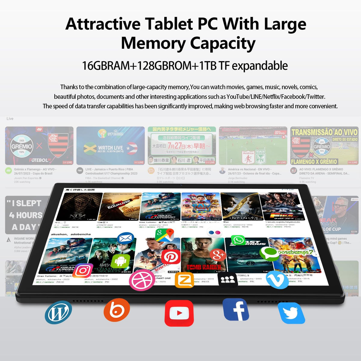 10 inch Android Tablet with Keyboard, 128GB ROM 16GB RAM, Black V396496