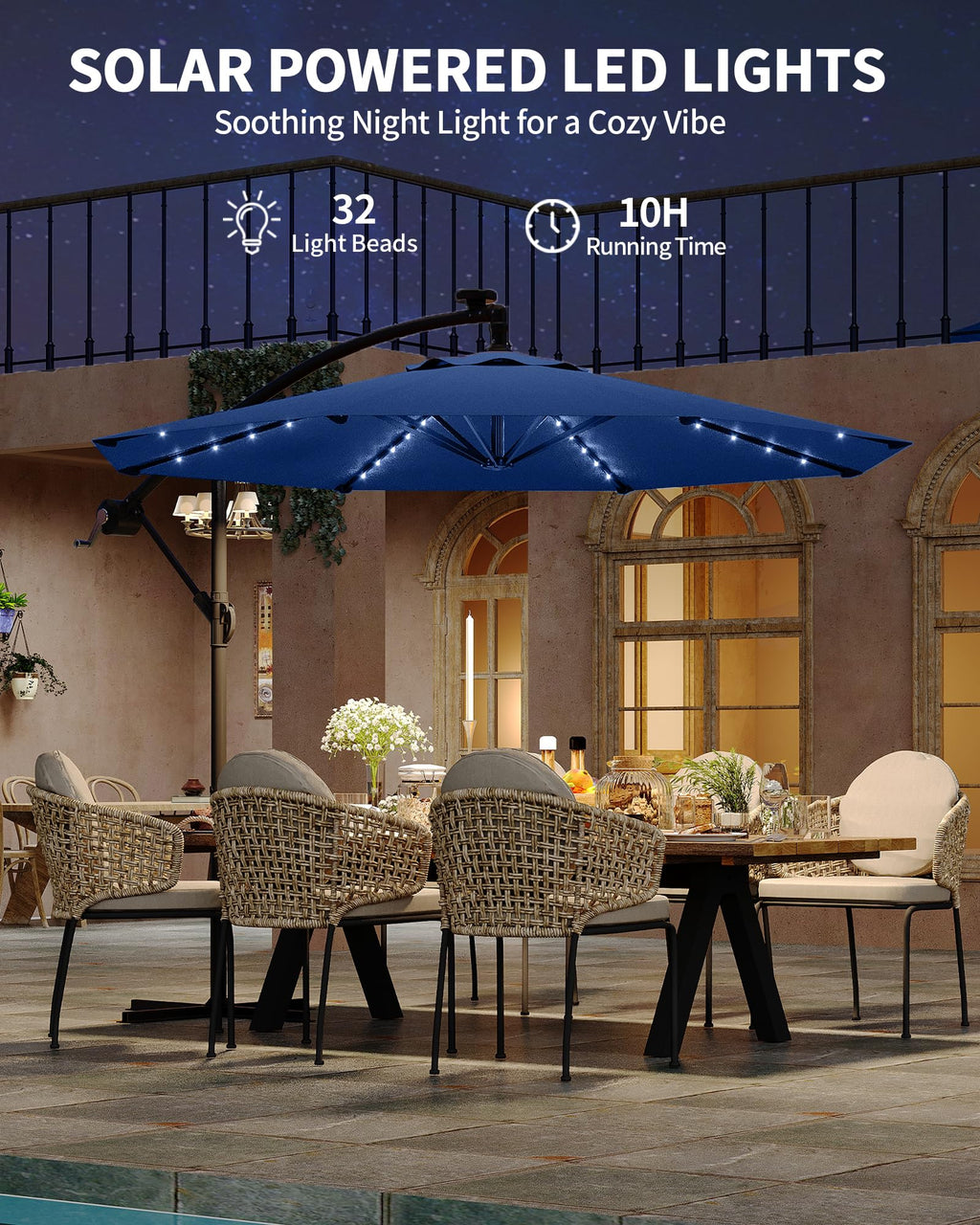 10FT Solar Lights Offset Patio Umbrella with Cross Base G1172