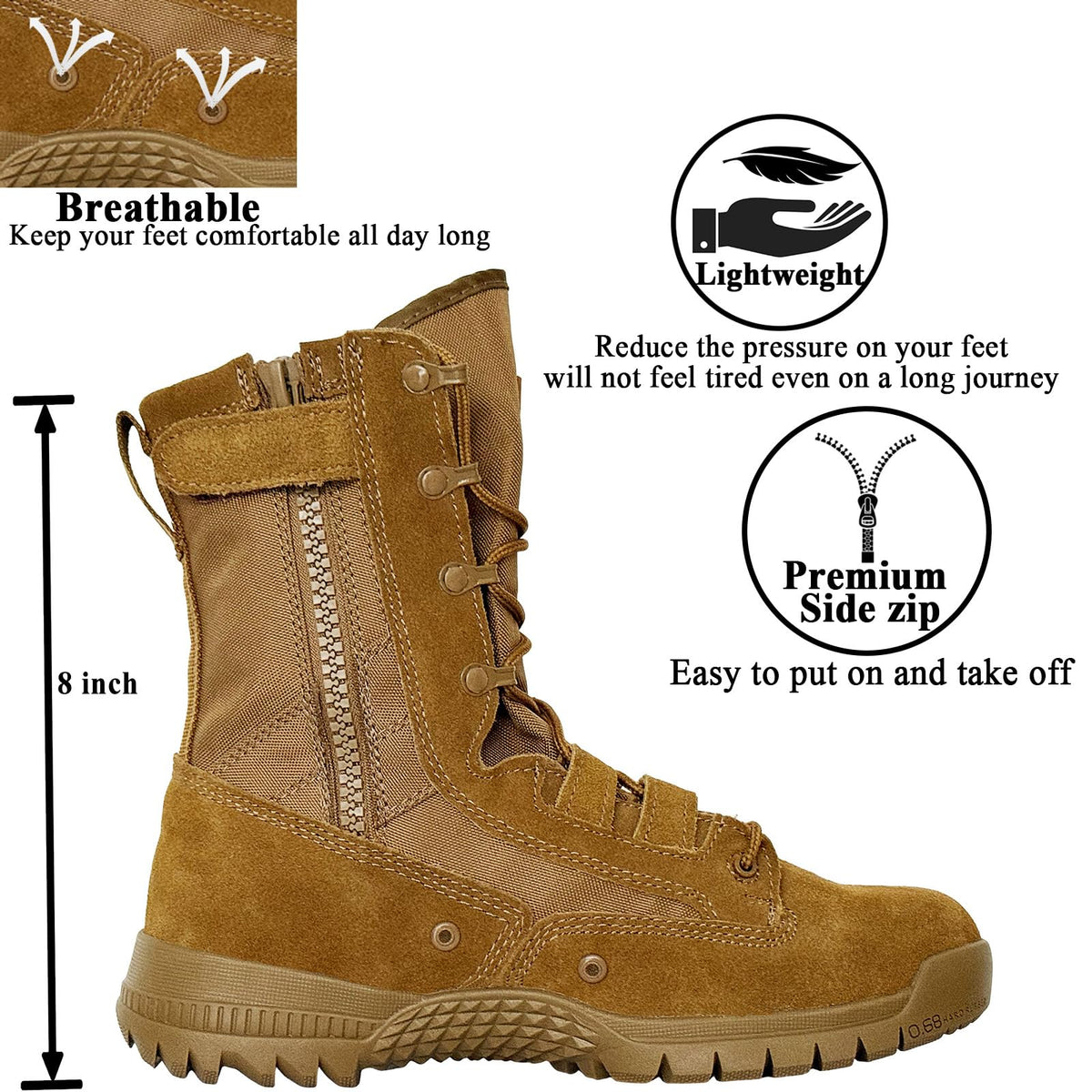 8 Inches Suede Leather Side Zipper Work Boots T93034
