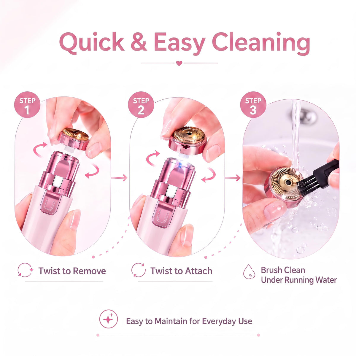 Pink USB Rechargeable Facial Hair Remover D59840