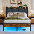Full Size Bed Frame with LED Lights and Charging Station M68307