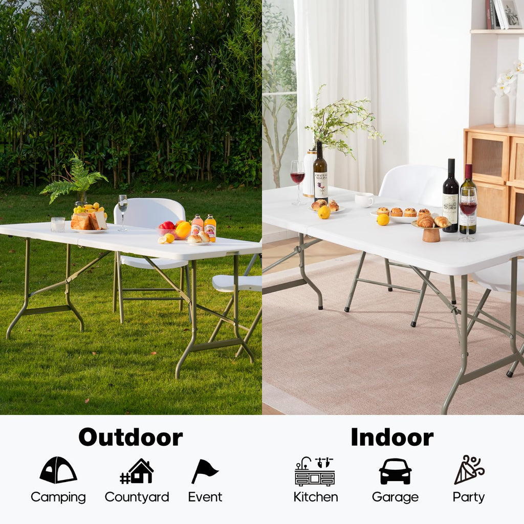 Folding Table 6ft Heavy-Duty 500lbs HDPE Steel White V222