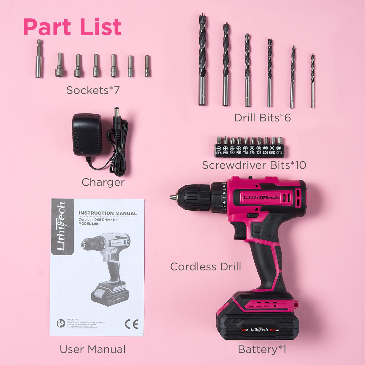 Pink Cordless Drill Set E114029