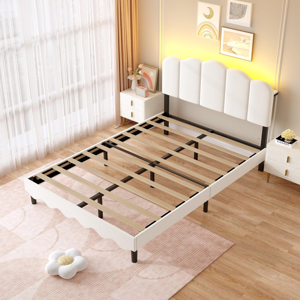 Beige Full Size Bed Frame with Storage Headboard U786