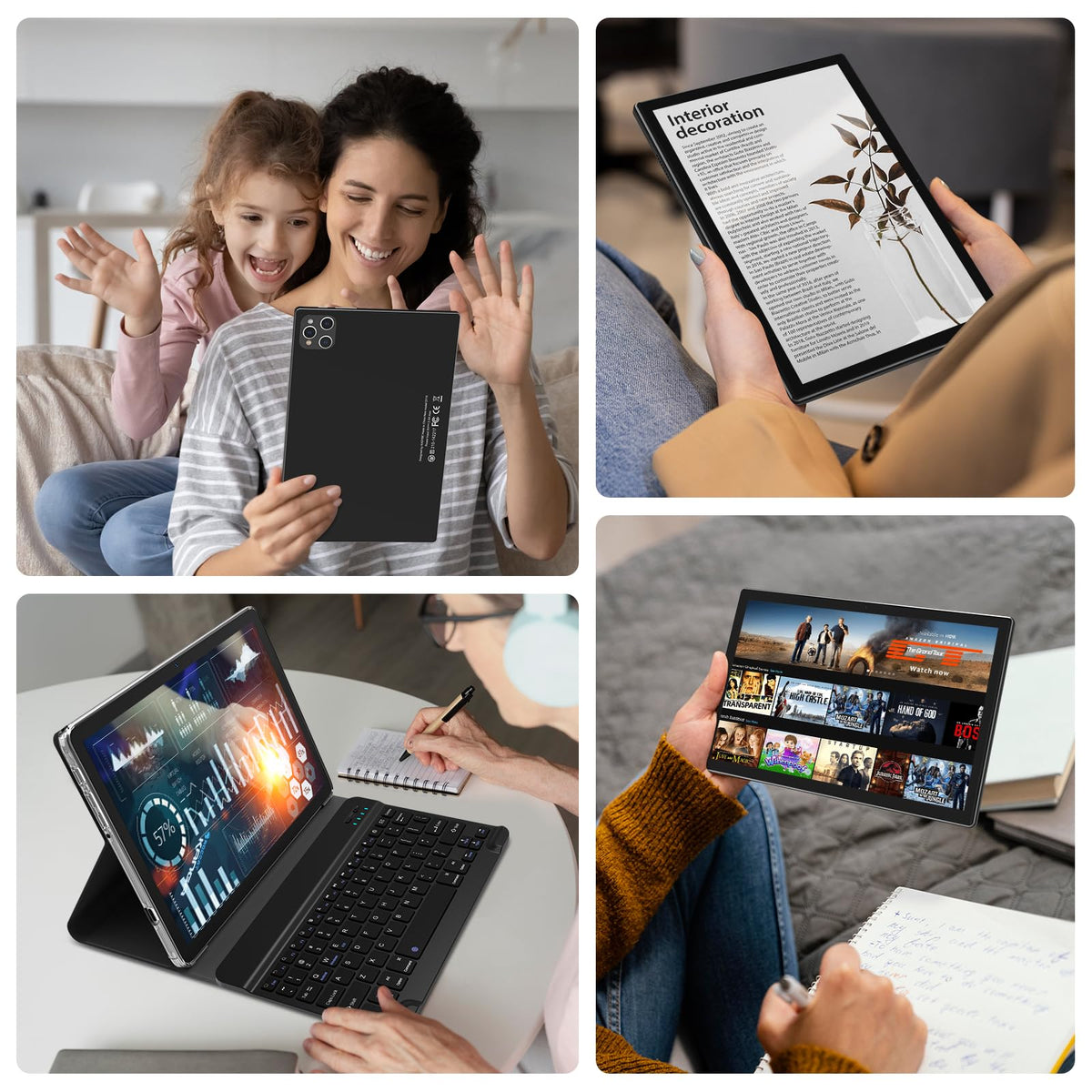 10 inch Android Tablet with Keyboard, 128GB ROM 16GB RAM, Black V396496