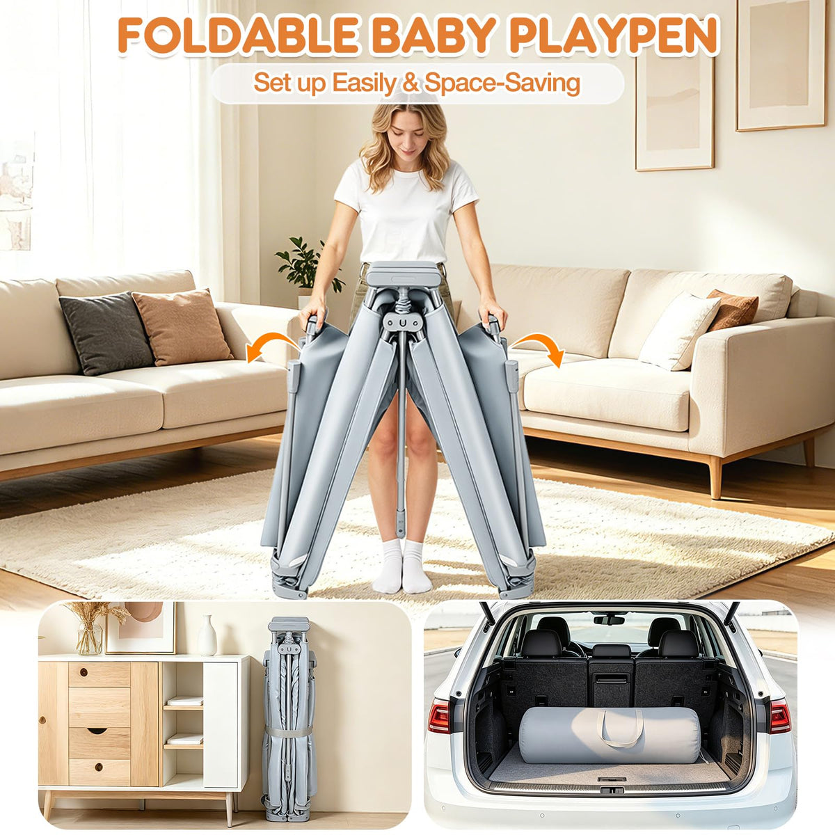 Foldable Baby Playpen with Mat 59"×71" K48060