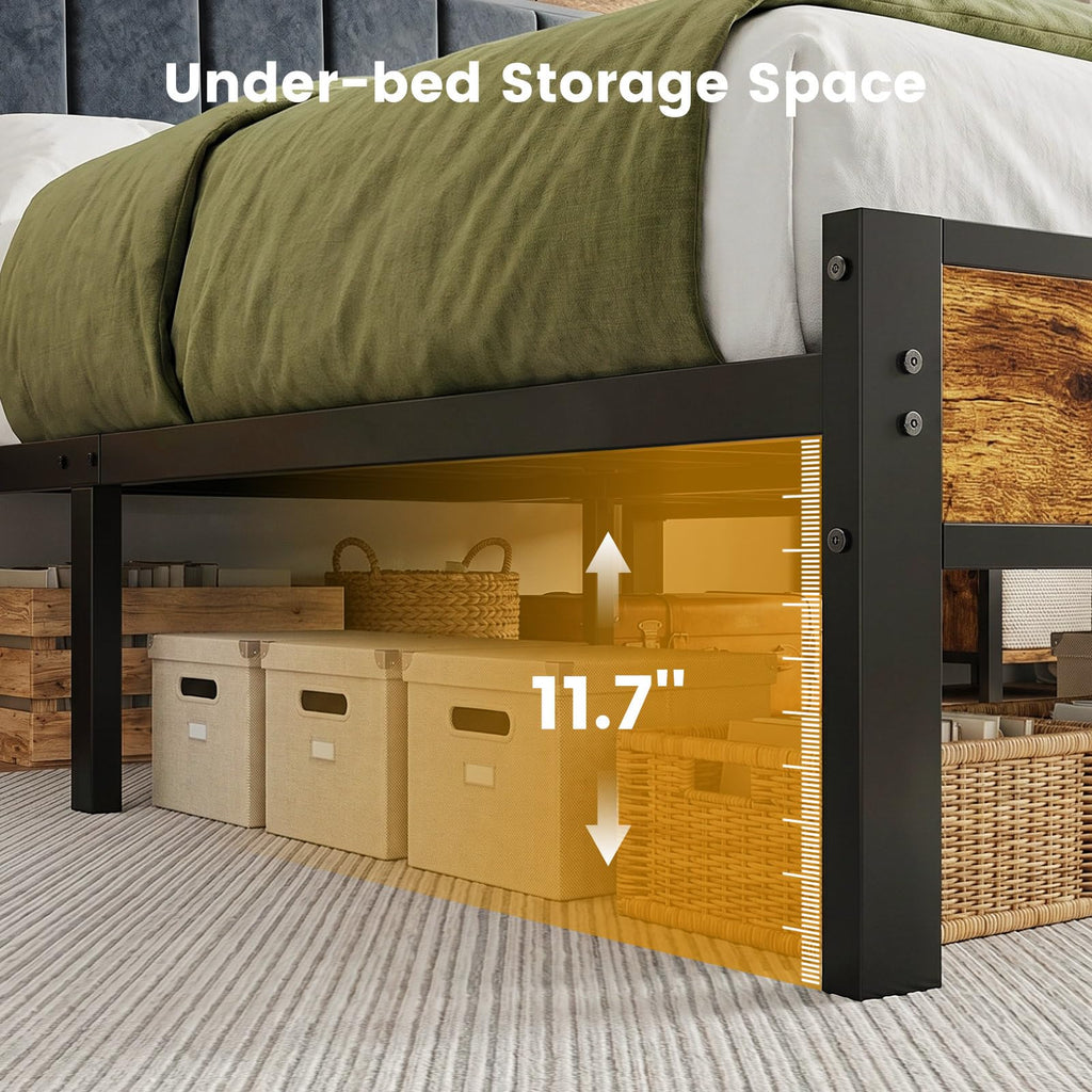 Full Size Bed Frame with LED Lights and Charging Station M68307