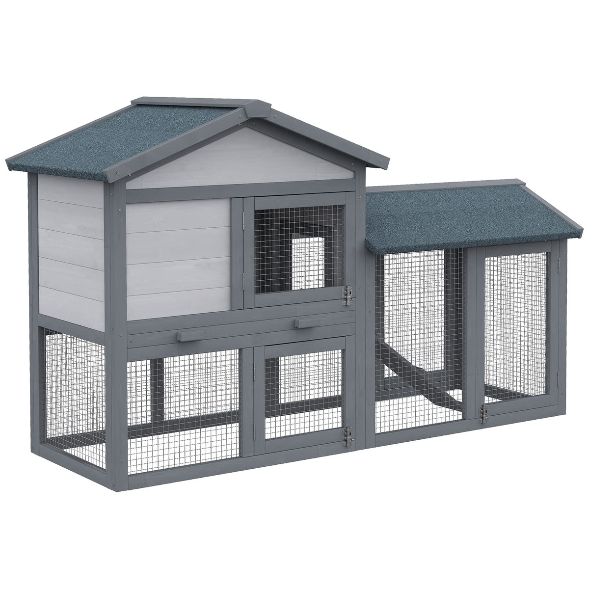 Wooden Rabbit Hutch with Ramp and Water-Resistant Roof M2248