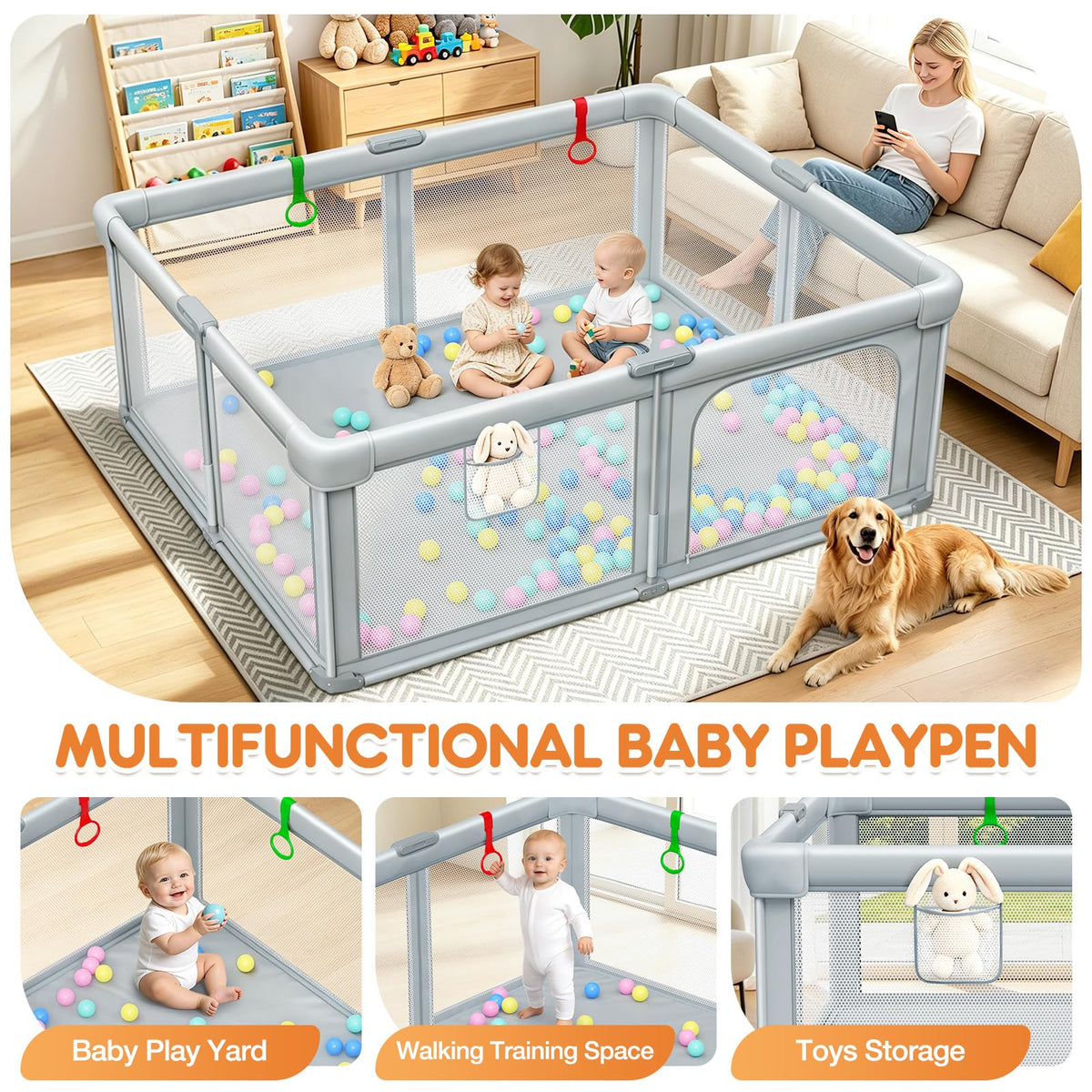 Foldable Baby Playpen with Mat 59"×71" K48060