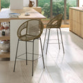 24" Height Metal Legs Faux Wicker Barstool Set of 2 O680951