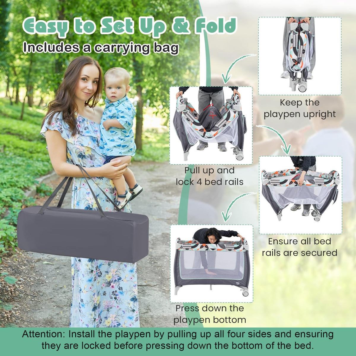 4 in 1 Pack and Play Portable Baby Playard with Bassinet E526