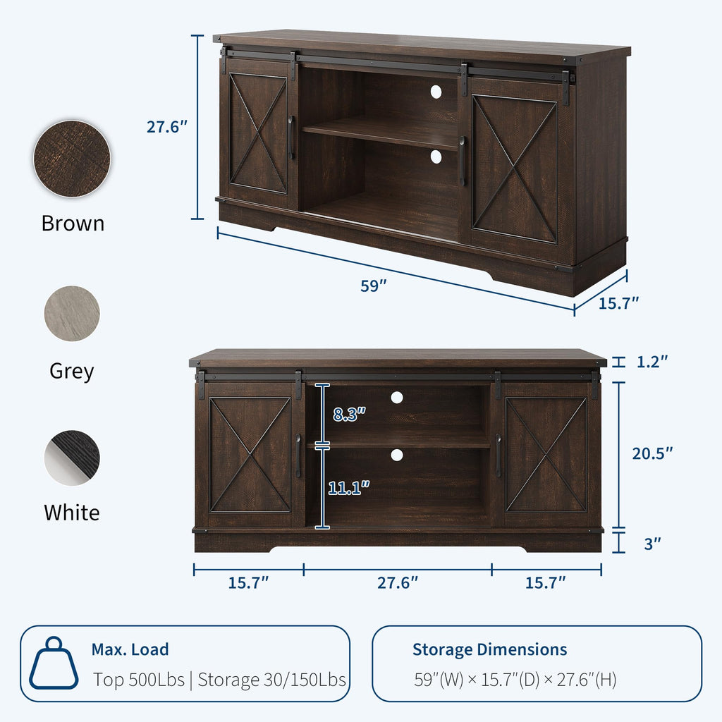 Farmhouse TV Stand with Sliding Barn Doors for 65 Inch TV T844