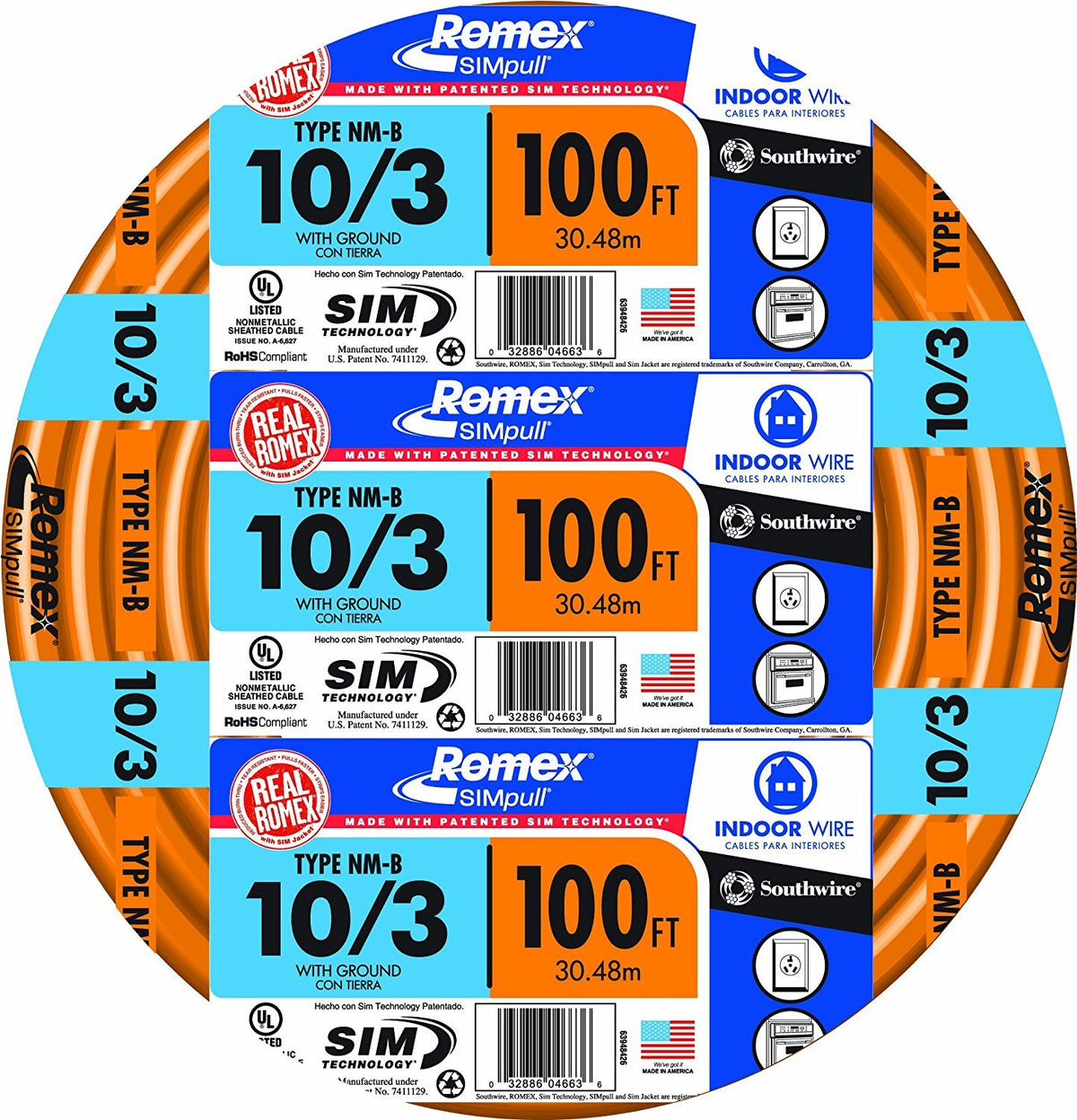 Orange 10/3 Indoor NMB Cable 100ft Coil T3364