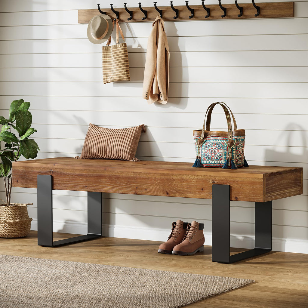 Solid Wooden Entryway Bench with Metal Legs H65300