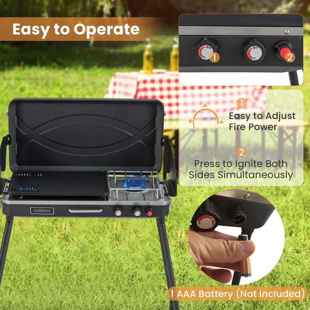2-Burner Camping Stove with Removable Leg Stand S658056