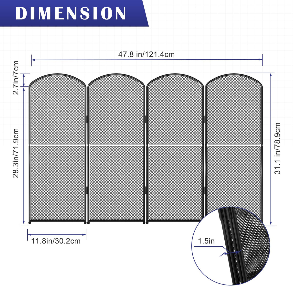 Black Metal Foldable 4-Panel Fireplace Screen B240