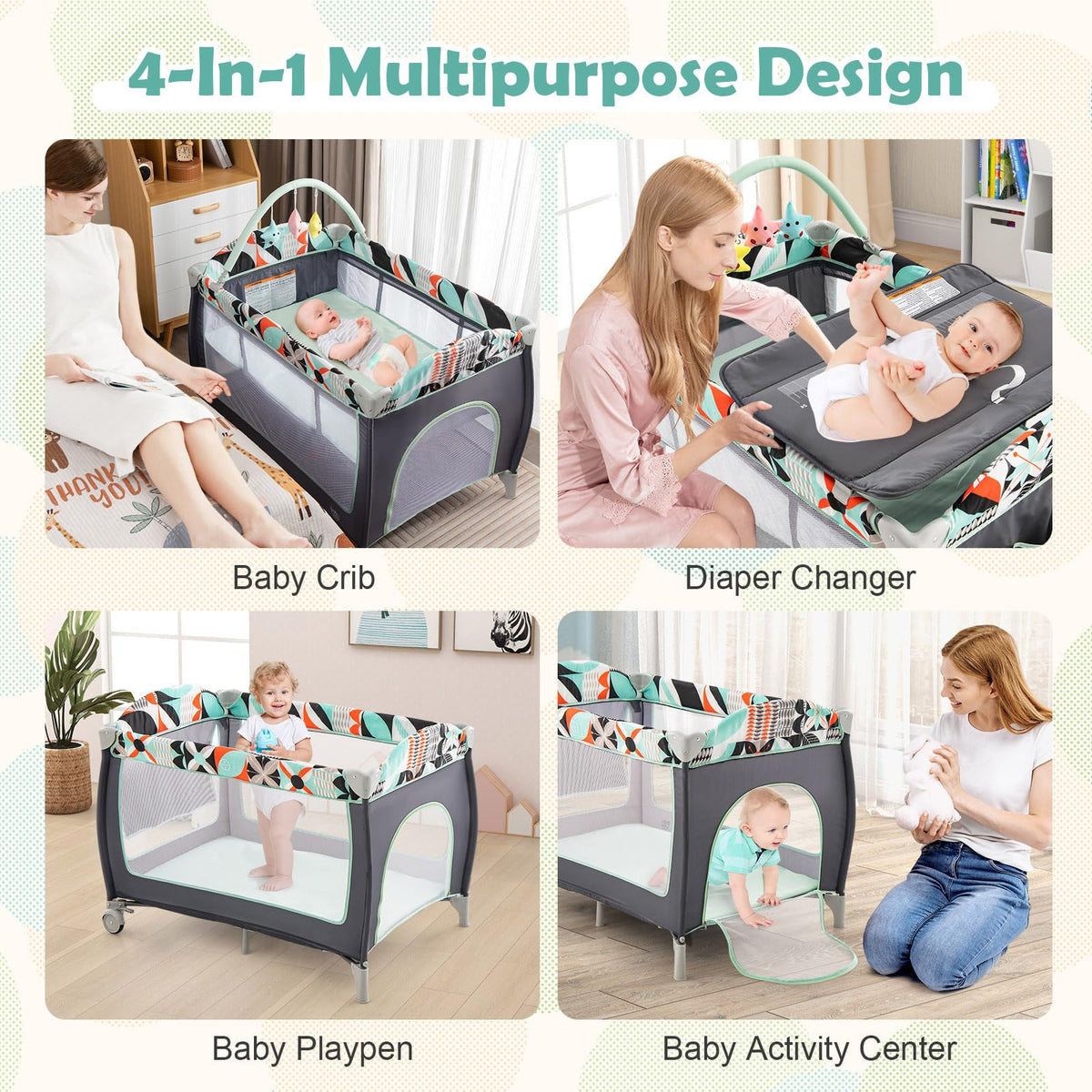 4 in 1 Portable Baby Crib Playpen with Bassinet C2126